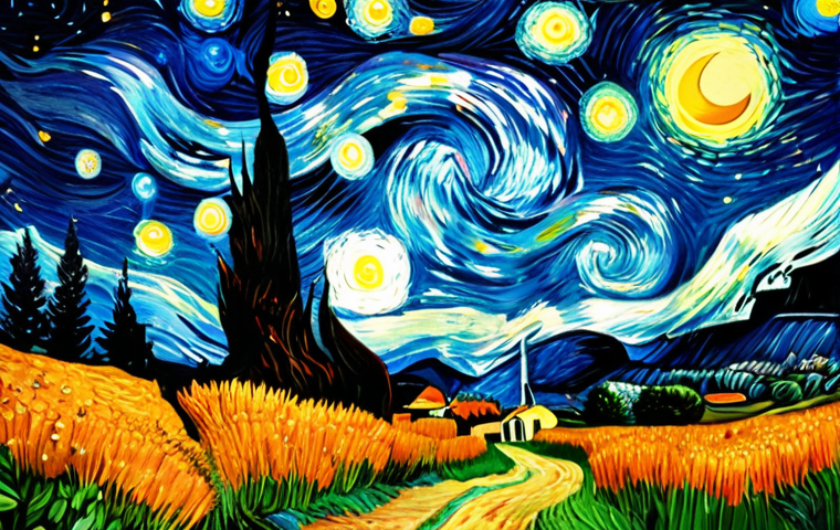 **Vibrant starry night sky in the style of Van Gogh.**