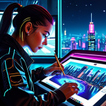 AI 예술과 인터랙티브 아트 - AI-Generated Cyberpunk Art**

"A fully clothed female artist in a modern, brightly lit studio, creat...