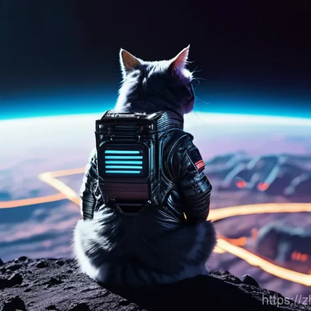AI 예술과 영화 포스트 프로덕션 - **A Cyberpunk Cat Astronaut on the Moon:** A majestic, fluffy cat, wearing a meticulously designed, ...