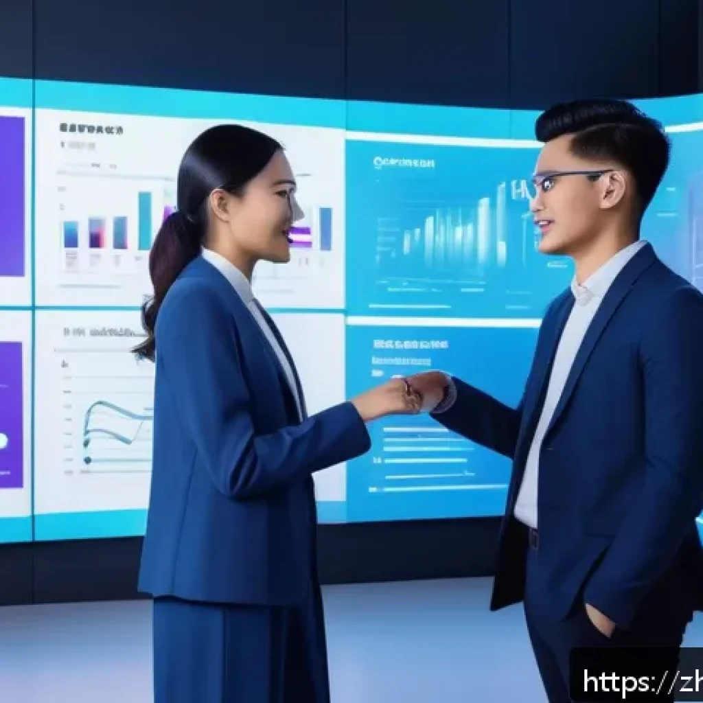 AI 예술과 브랜드 아이덴티티 - A futuristic digital marketing scene showcasing a diverse team of designers and marketers collaborat...