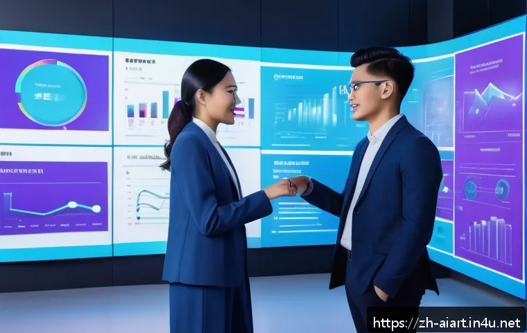AI 예술과 브랜드 아이덴티티 - A futuristic digital marketing scene showcasing a diverse team of designers and marketers collaborat...