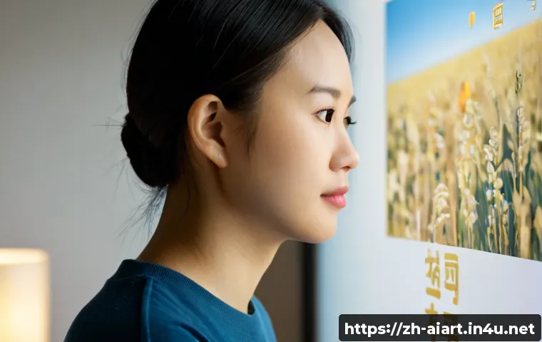 AI 예술과 감성 인식 - Photorealistic contemporary art studio, a thoughtful young adult viewing an abstract AI-generated ca...