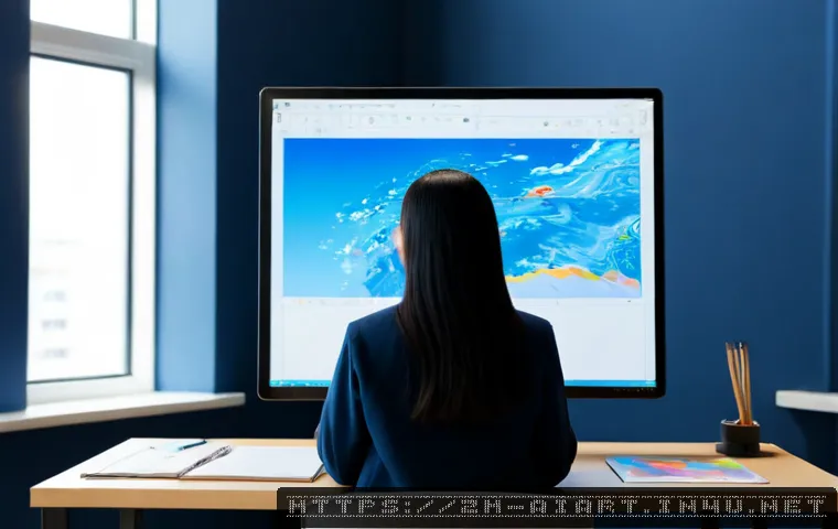 AI 예술과 비주얼 스토리텔링 - Photorealistic creative studio scene, diverse adult visual storyteller seated at a clean desk using ...